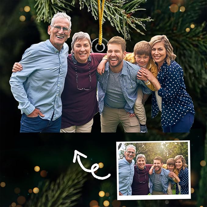 DOPTIKA Custom Photo 2D Acrylic Ornament 2025, Birthday Gifts for Family Members, Christmas Decor, Personalized Funny Family Ornaments for Christmas Tree Hanging, Gifts for Mom Dad