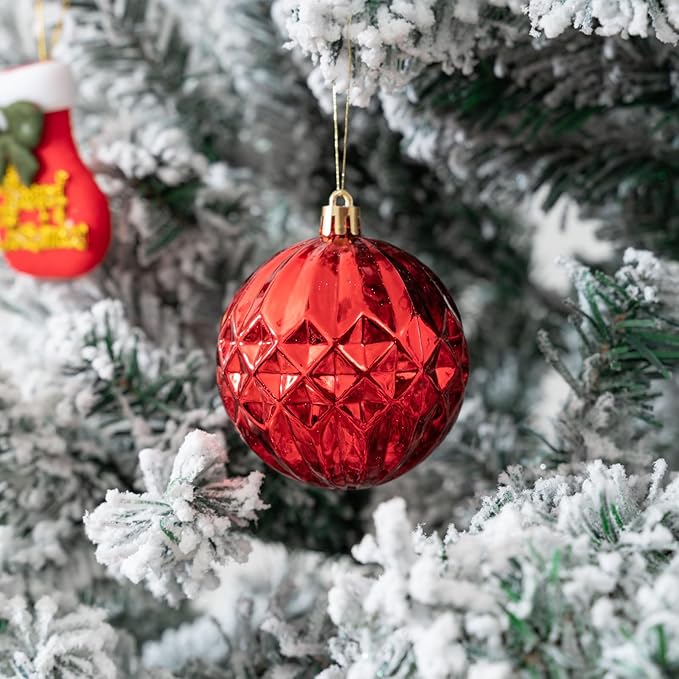 16Pcs Christmas Ball Ornaments Set, 3.15" Shatterproof Christmas Ornaments, Luxury Glitter Hanging Ornaments for Xmas Tree, Xmas Holiday, Party, Wedding (Red)