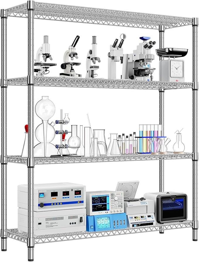 1760 LBs 4 Tier Storage Rack Metal Wire Shelving Unit, Storage Standing Shelf Organizer for Laundry Bathroom Kitchen Pantry Garage Utility Room, Chrome 17.7" D x 59.1" W x 70.4" H