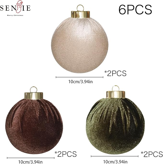 4inch Velvet Christmas Ornaments, 6pcs Multicolor Flocked Ornaments for Christmas Tree Decorations