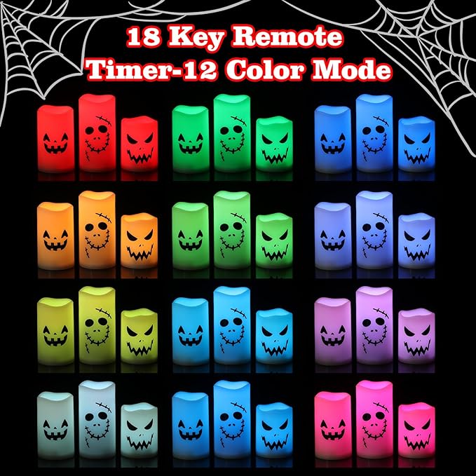 GenSwin Flameless LED Pillar Candles - Battery Operated, 12 Color Changing, Remote Timer, Perfect for Halloween, Fall Decor (3 x 4 x 5')