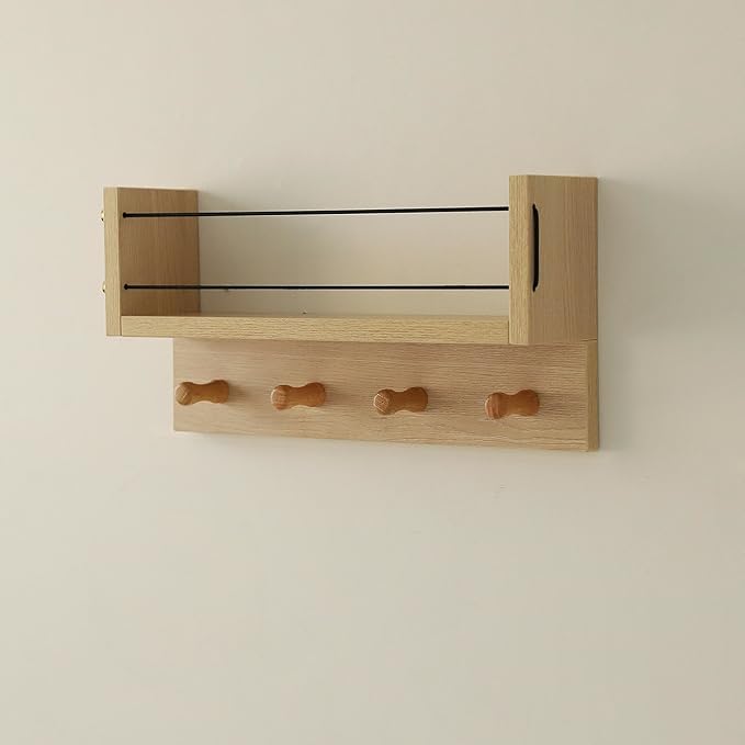 Entrance Coat Rack ，Coat Hooks, Wall-Mounted Wooden Hook Rack, Wall-Mounted Shelves are Very Suitable (Oak Colored Finish-A)