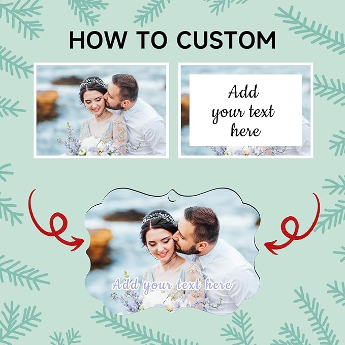 4 Pack Personalized Christmas Ornaments 2025 Wood Custom Photo Text Hanging Ornament for Christmas Tree Decorations, First Christmas Engaged/Married, New Home, Baby's First Christmas, Memorial