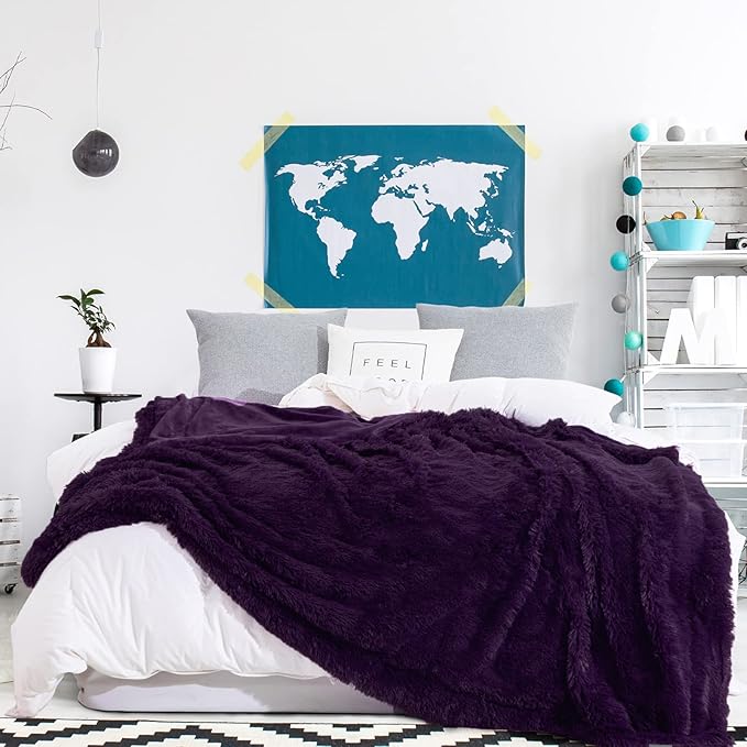 GONAAP Fuzzy Faux Fur Throw Blanket Purple Super Soft Cozy Plush Fuzzy Shaggy Blanket for Couch Sofa Bed (Purple, Throw(40"x50"))