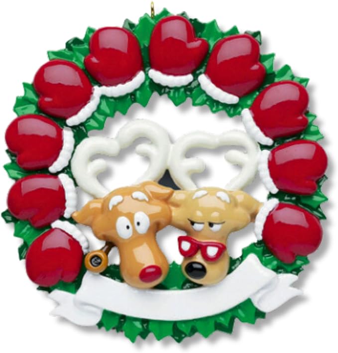 3D Couple Reindeer Family of 10 Ornament 2025 Personalized Family Christmas Ornaments 2025 | Holiday Mittens Personalized Tree Ornaments for Grandchildren, Siblings & Grandkids of Ten Ornament Wreath