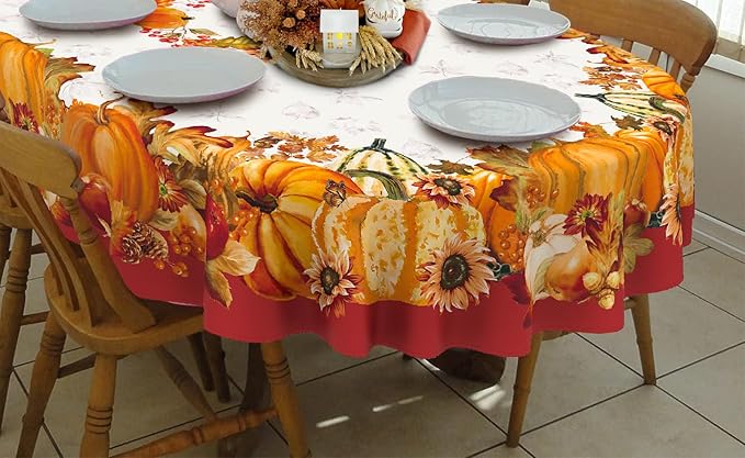 Fall Tablecloth Orange Pumpkin Table Cloth 54"x72", Waterproof Fall Table Cover for Fall Harvest Party Decoration