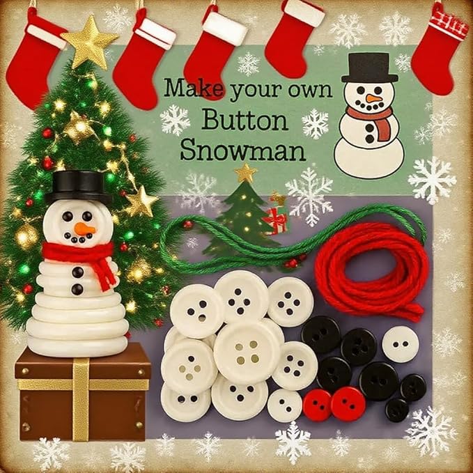 DIY Christmas Button Ornament Making Set - Snowman/Santa/Angel, Fun Holiday Craft Kit for All Ages, Ideal Xmas Tree Hanging Decor & Festive Gifts (D 8)