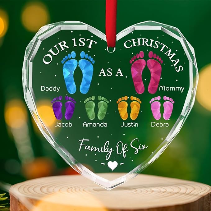First Christmas As A Family - Personalized Custom Glass Ornament for Family of 8 People and Pets, 1st Xmas Family Ornament 2025 Baby's First Christmas