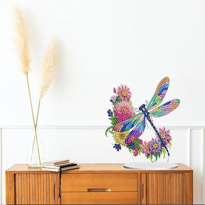 Diamond Painting Kits for Adults Beginners, 5D Full Drill Dragonfly Crystal Art Desktop Ornament, DIY Single Sided Home Office Desk Decor, Creative Craft Gift Set with Tools