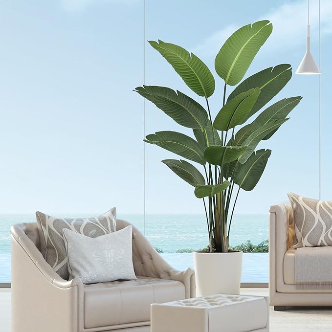 Artificial Bird of Paradise Plant 6ft Tall Fake Silk Banana Leaf Tropical Trees with 13 Leaves Faux Floor Plant for Home Decor Indoor