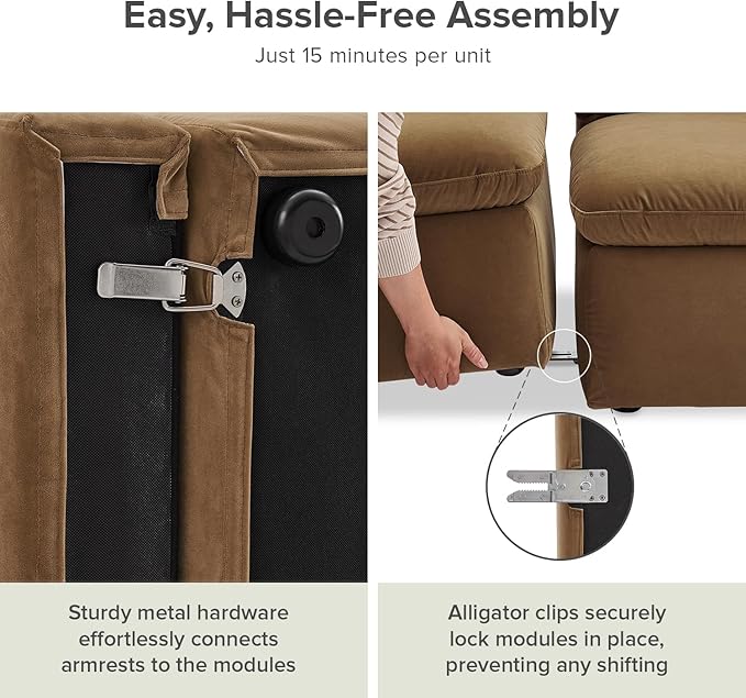 mopio Oversized Modular Sectional Sofa with Fully Removable Covers and Storage, Convertible U & L Shaped Sectionals, Modern Cloud Couch with Ottoman Chaise (Hazelnut Velvet, 6 Seats, L)