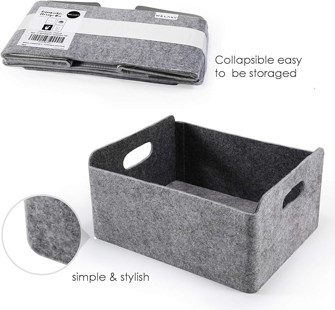 Welaxy Storage Baskets Collapsible Felt Storage bin Foldable Shelf Drawers Organizers for Kids Pet Toys magazine Books Clothes Closet Cabinet decluttering (Charcoal)