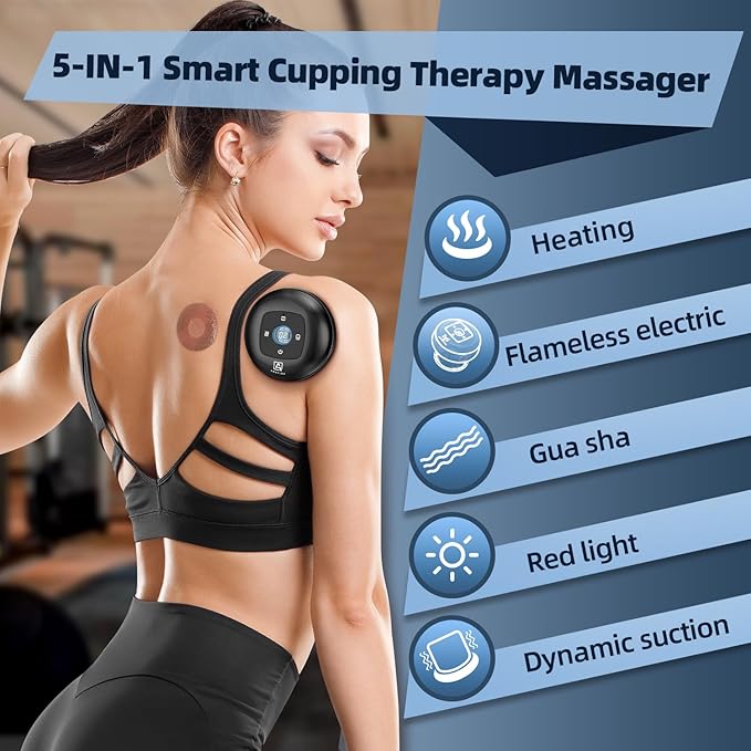 2 Electric Cupping Therapy Set, 5-in-1 Smart Cupping kit with Red Light Therapy, Gua Sha Massage Tool, Relieves Neck Shoulder Back Aches Muscle Soreness, Improves Blood Circulation