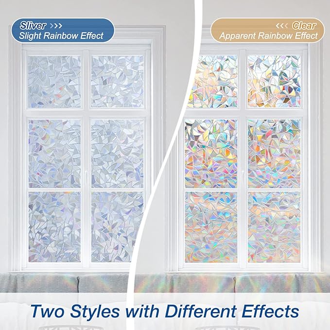 DOWELL One Way Window Film Daytime Privacy, Static Cling Window Tinting Film for Home, Decorative Stained Glass Stickers Heat Control Door Decal Clings, Grayish Silver, 17.5x118.1 inches