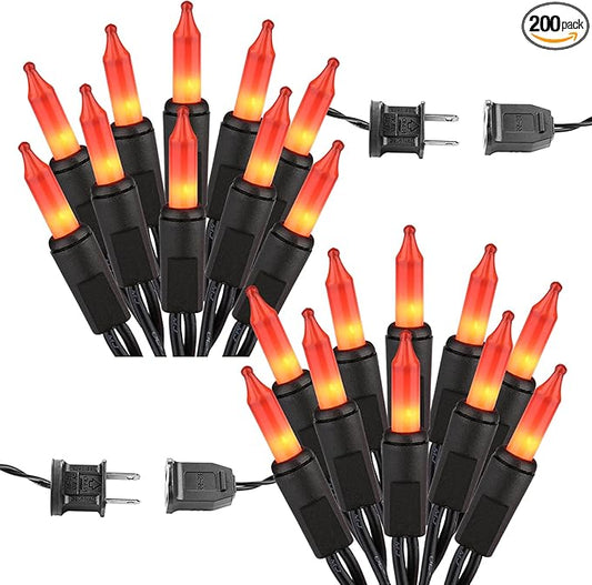 Brizled Orange Halloween Lights, 42.6ft 200 Count Incandescent Halloween String Lights Connectable, UL Certified Black Wire Mini Orange Lights String for Indoor Outdoor Tree Patio Garden Party Decor