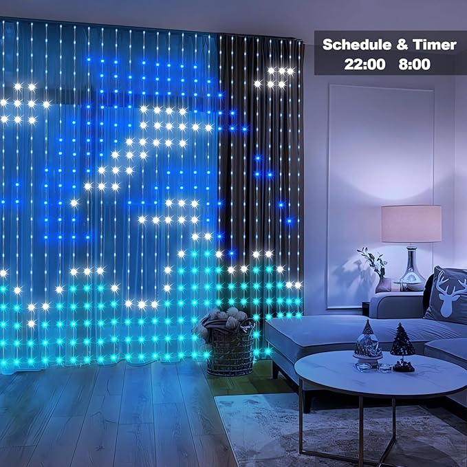 echosari Curtain Lights Plug in, 400 LED Smart Curtain Lights 6.6 x 6.6ft with APP & Remote RGB & IC DIY Pattern Music Sync for Bedroom Backdrop Decor
