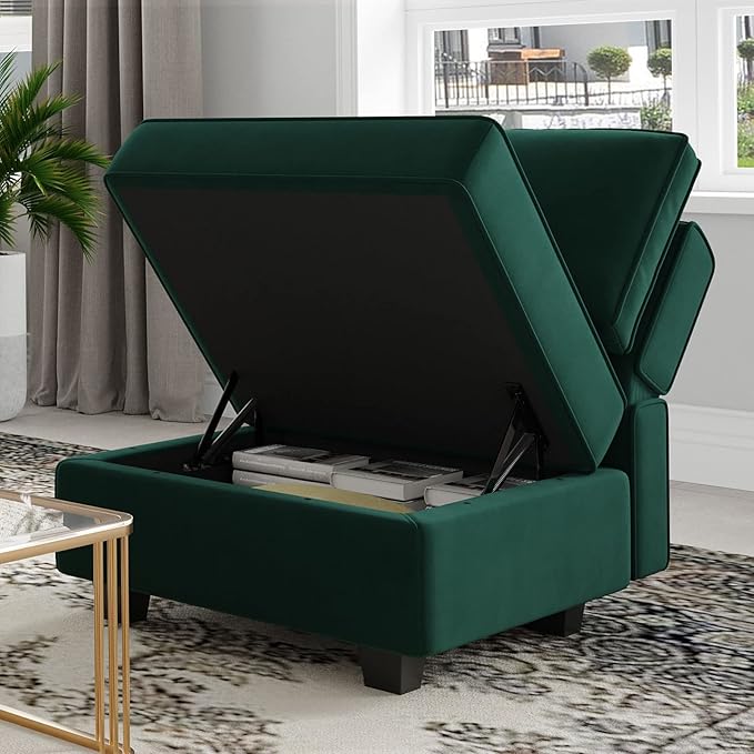 Belffin Modular Sectional Sofa Oversized U Shaped Sectional Couch with Reversible Chaise Velvet Modular U Shape Sofa with Storage Seat Green