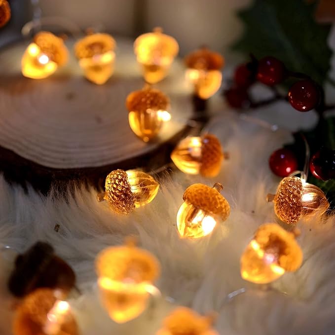 Decorative Fairy Acorn String Lights Thanksgiving Decoration Autumn Garland Cute Novelty Lights 30 LEDs 10 ft Battery Operated for Bedroom Wedding Birthday Harvest Decor