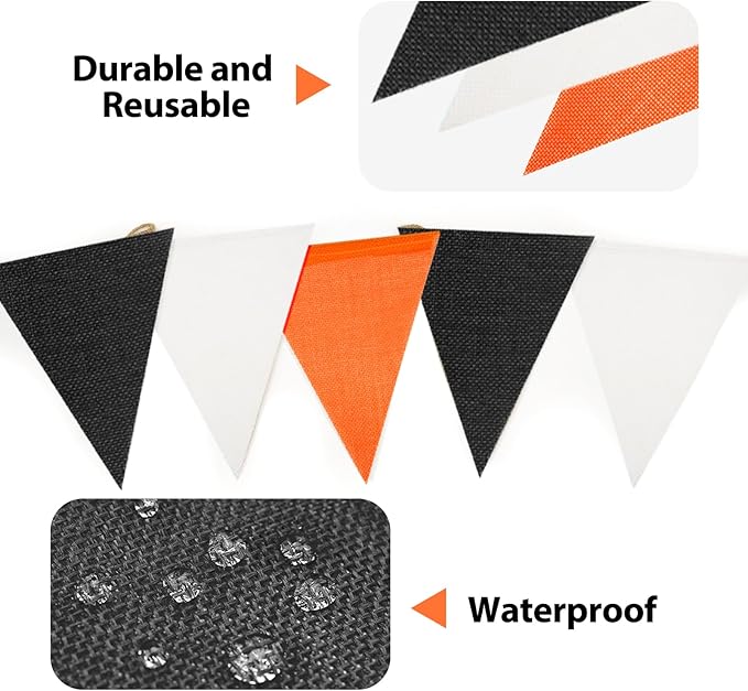 G2PLUS Pre-Strung Halloween Burlap Banners, 39Ft Black and Orange Fabric Triangle Flag Bunting, 36Pcs Reusable Pennant Banner Flags Garland for Fall Festival, Birthday, Porch, Party Decorations