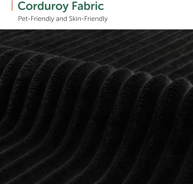 HONBAY Corduroy Sectional Couch with Storage U Shaped Sectional Sofa Modular Sectional Couches for Living Room, Black