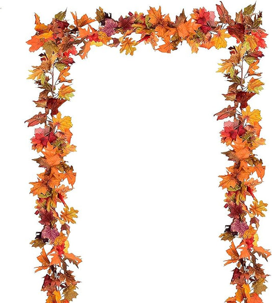 3 Pack Fall Maple Leaf Garland Artificial Maple Garland, Autumn Hanging Fall Leave Vines for Indoor Outdoor Wedding Thanksgiving Dinner Party Decor