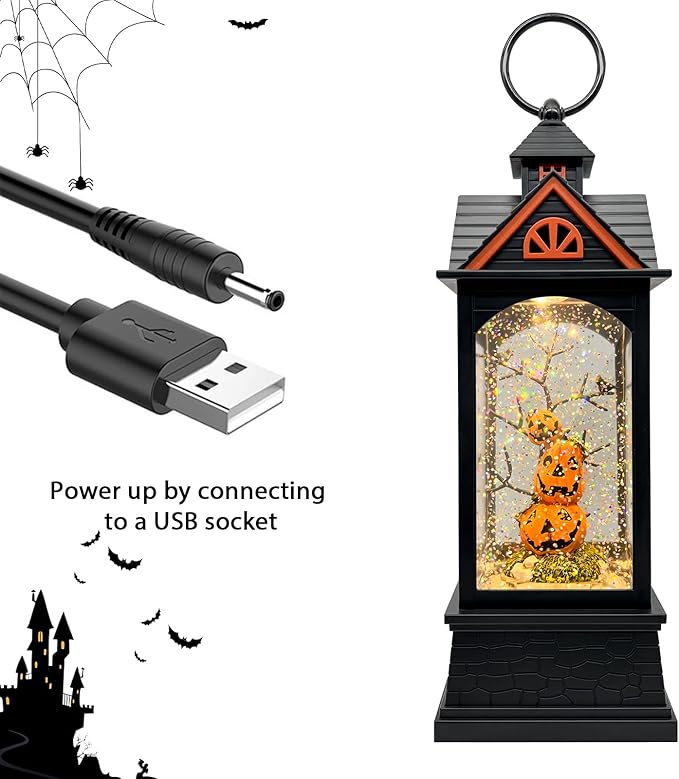 Halloween Snow Globe Lantern with 6 Hour Timer,Halloween Decorations Indoor for Home,Halloween Decor,USB or Battery Powered for Halloween Lanterns,Halloween Pumpkin Lantern