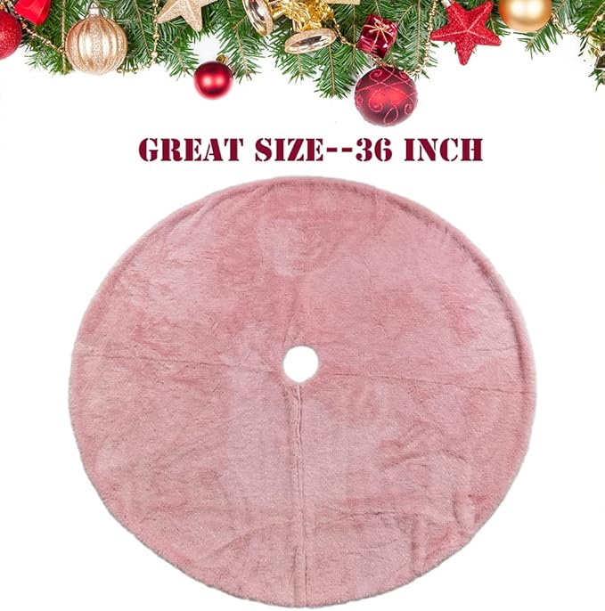 AOGU 36 Inch Faux Fur Christmas Tree Skirt Pink Shiny Plush Skirt for Merry Christmas Party Christmas Tree Decoration
