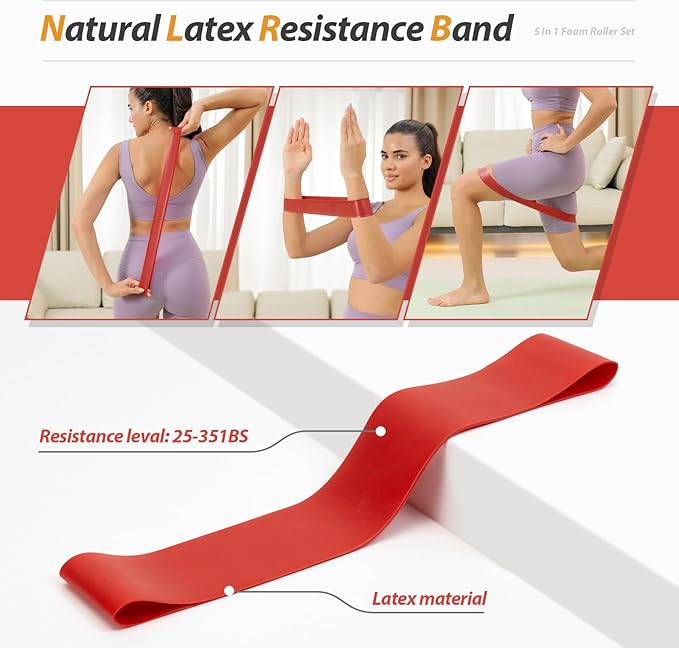 5 in1 Foam Roller Set, Trigger Point Foam Roller, Massage Roller Stick, Massage Ball, Resistance Band for Deep Muscle Massage Pilates Yoga,Fitness Exercise for Whole Body (Pure Black)