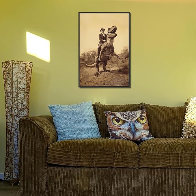 Goth Decor Antiqued Wicca Art Poster Dark Academy Dinosaur And Cowboy Canvas Wall Art Horror Posters Spooky Indoor Art Family Bedroom Office Space Decor 24X36inch Aluminum Framed