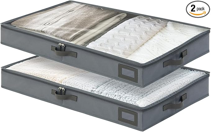 4-Inch Under Bed Storage Containers, Low Profile UnderBed Storage Organizer, Under Crib/Couch Storage Box for Seasonal Clothing, Sweaters, Shoes, Blankets, Wrapping Paper, Sheets & Toys 33"L×17"W×4"H