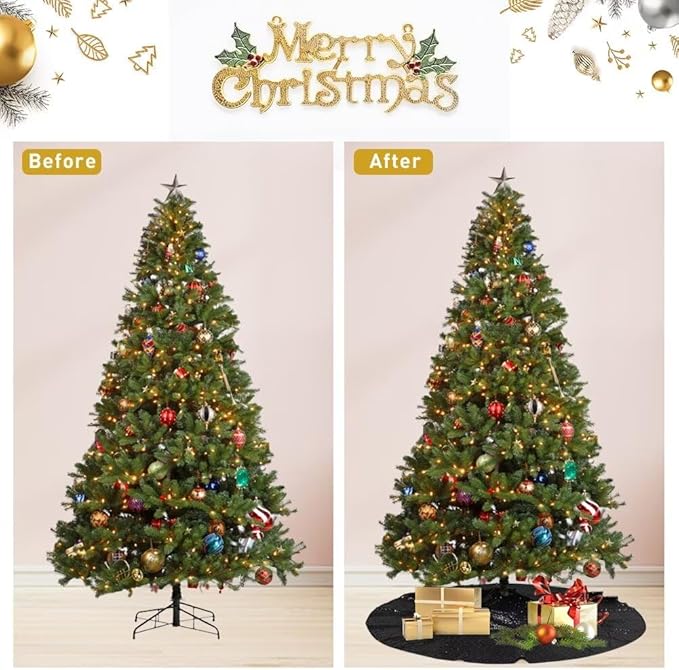 Eternal Beauty Christmas Tree Skirt, 70 Inch Black Halloween Sequin Tree Skirt Small Xmas Tree Skirt for Christmas Tree Decorations