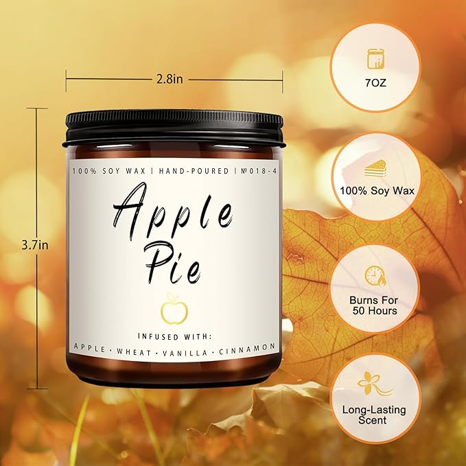 Fall Candles, Apple Pie Scented Candle for Home- Fall Scented Candles Gift Set for Women & Men, Autumn Aromatherapy Candle for Holiday, Thanksgiving, Cozy Home Décor，Long-Lasting Fragrance，7 oz