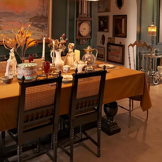 French Retro Velvet Tablecloth 70 x 120 Inches, Waterproof Washable Rectangle Table Cloth, Durable Farmhouse Table Cover for Dining Wedding Party Fall Thanksgiving - Caramel