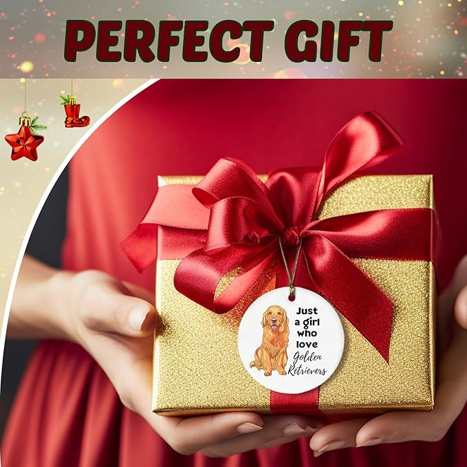 Golden Retriever Ornaments for Christmas Tree, Dogs Lovers Gifts for Women, Just a Girl Who Loves Golden Retriever Ceramic Christmas Tree Ornaments