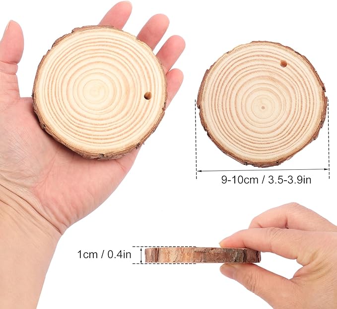 80 PCS 3.6-4 Inch Unfinished Wood Slices, Natural Wood Slices, Predrilled with Hole Wood Slice for DIY Arts Craft Christmas Ornaments by GNIEMCKIN
