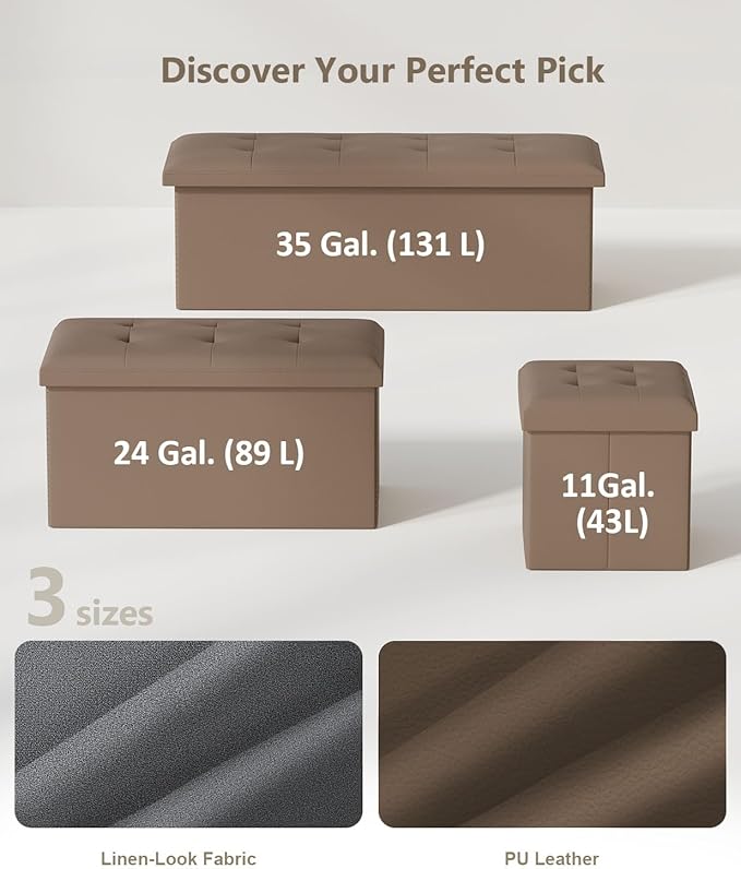 Storage Ottoman Bench, Folding Ottoman Foot Rest, 15 x 30 x 15 Inches, End of Bed Bench,Storage Chest, for Living Room, Bedroom, Hallway, Entryway, Brown