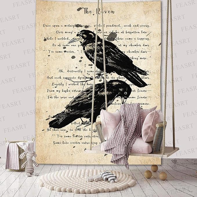 FEASRT Crow Tapestry The Legendary Black Crow Ancient Hymn Art Wall Hanging Tapestries 71x93 Inches for Home Living Room Bedroom Dorm GTQQAY1540