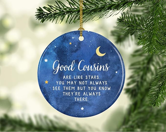 Andaz Press Round Ceramic Porcelain Cousins Christmas Keepsake Gift - Cousin Star Ornament, 1-Pack