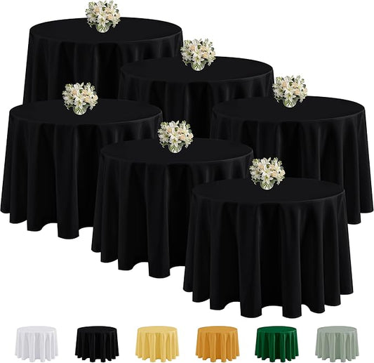 Fitable 6 Pack Black Round Tablecloths - 70 Inches Round - Wrinkle and Stain Resistant Fabric Table Clothes, Washable Polyester Table Covers for Wedding, Party, Banquet, Formal Events