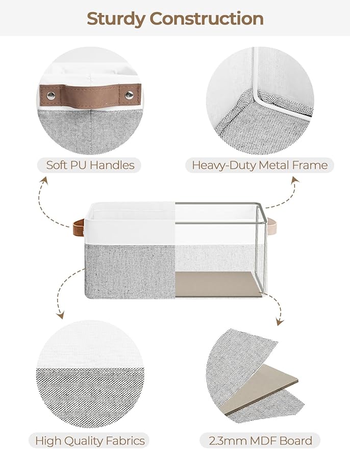 StorageWorks Narrow Storage Bins, Small Basket for Closet and Shelves, Rectangular Fabric Organizer with Handles, Toilet Paper Storage, Gray and White Stripes, 2-Pack