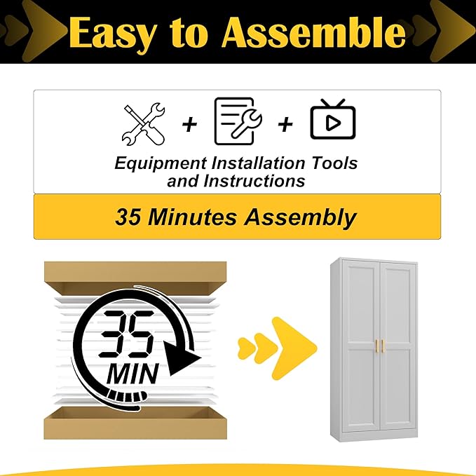 Kitchen Cabinet Storage,60”Metal Pantry Cabinet with Doors and 3 Adjustable Shelves,Food Pantry Cabinets with 2 Gold Handles,White Tall Storage Cabinet for Livingroom,Pantry,Bathroom,Kitchen