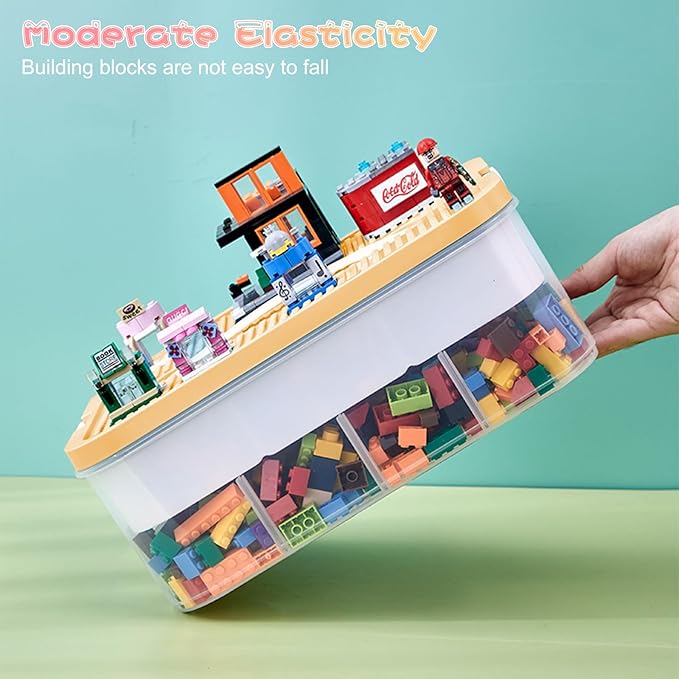Toys Organizer Storage Case for Lego Box Kids Toy Stackable Building Blocks with Lids Bins Adjustable Lego Storage Containers Plastic Toy Box 2 Layer (Lemon)