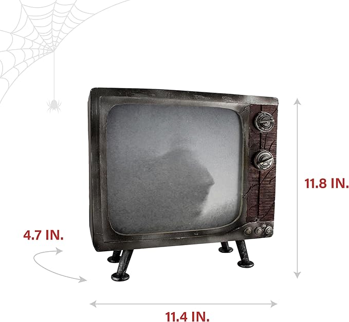 Haunted Hill Farm Haunted TV by Tekky, Battery-Operated, Motion Activated Animatronic Television with Sound Effects and Lights for Indoor or Covered Outdoor Creepy Halloween Decoration, 11" Haunted Tv