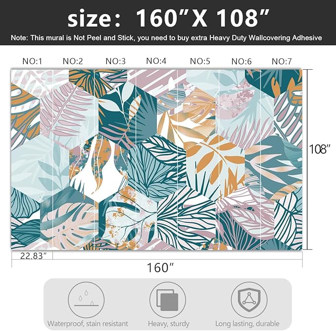 '-Abstract Geometry Botanical Banana Leaf Fabric Wallpaper Living Room Bedroom Bathroom Tropical Plant Leaf Large Wall Mural- 160"x108"（ not Peel and Stick）