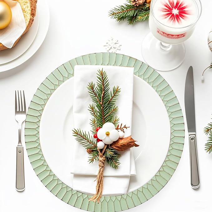 Green Charger Plates Set of 12, 13" Plastic Chargers for Dinner Plates, Thanksgiving, Christmas Party Banquet Serveware Supplies