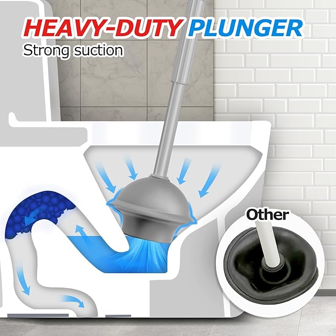 2Pack 2 in 1 Toilet Brush and Plunger Set, Extended Handle Plunger，Toilet Bowl Brush Plunger Set,Bathroom Cleaning Tools ，Toilet Brush Plunger Combo，Cleaning Brush，Cleaning Supplies（Dark Grey）