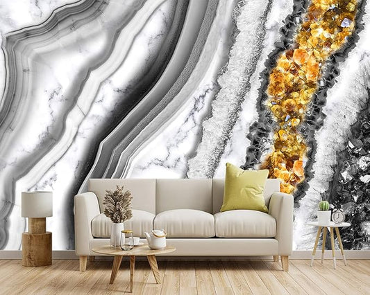 '-Black and Gold Marbled Fabric Wallpaper Living Room Abstract Art Bedroom Bathroom Large Wall Mural- 137"x96"（ not Peel and Stick）