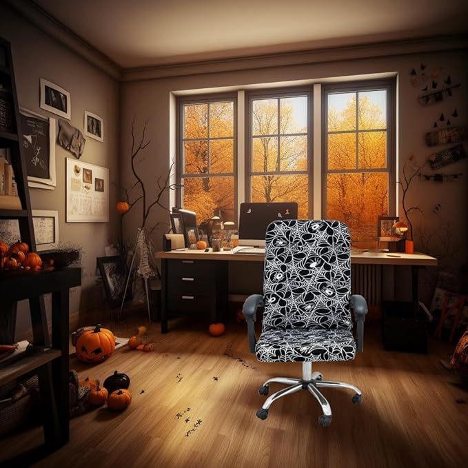 Halloween Office Chair Covers Gothic Spider Web Spooky Spider on Black Horror Theme Print Stretchable Slipcover for Modern Simplism Style High Back Boss Chair (No Chair)(Halloween02, M)…