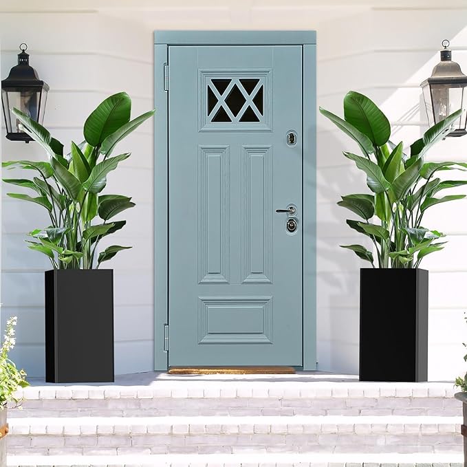 Modern Metal Planter Black – 28” Tall with Removable Insert Shelf | Heavy-Duty Outdoor & Indoor Planter Box for Patio, Porch, Garden (14x14x28in)