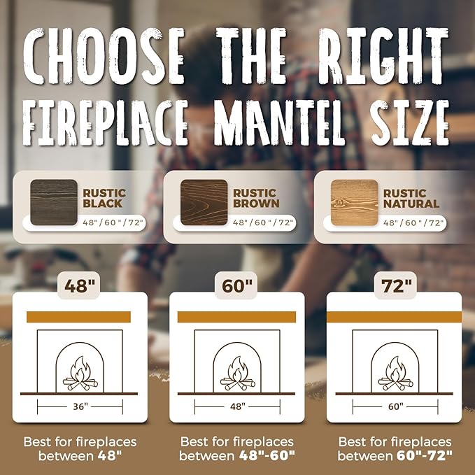 48x8x3 Fireplace Mantel - Handcrafted Hollow Rustic Solid Wood Wall Mounted Floating Shelf with Invisible Heavy Duty Wood Bracket (Weathered Black)